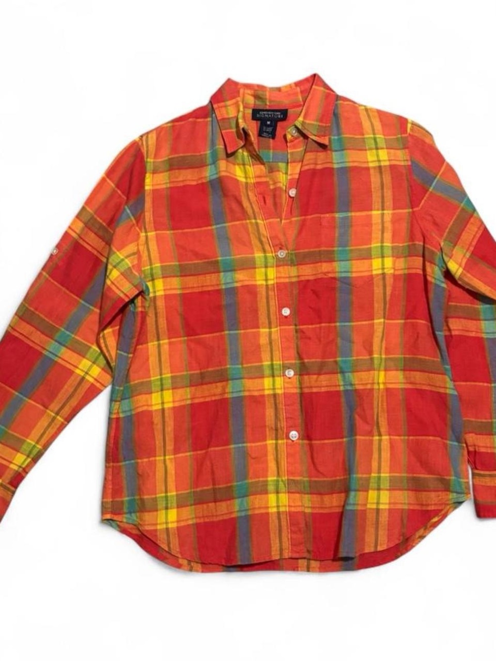 Jones New York 100% Linen, Plaid Button-Down, Size Medium